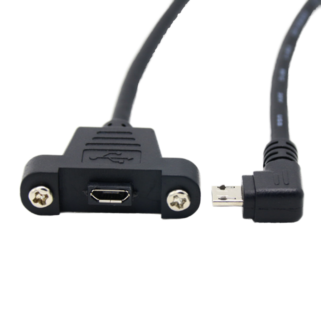 0.3m 0.5m Micro USB 5-Pin 90 Degree Connector USB 2.0 Male Micro Female Extension Cable PVC Braid Screw Panel Mounting Holes