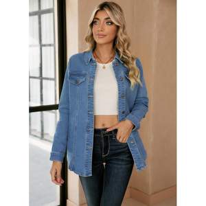 Luvamia 2025 Veste en jean décontractée pour femme Veste surdimensionnée occidentale avec bouton et poches Denim lavé - Product Image 2