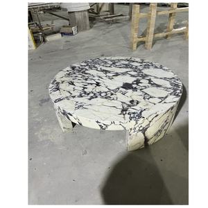 Moderne Ronde Calacatta Altviool Marmeren Salontafel Grote Sokkels Salontafel Centrale Tafels Met Marmeren Unieke Top Sokkel - Product Image 2