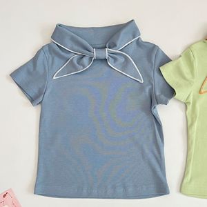 Eleganti Camicie Estive per Ragazze <span class=keywords><strong>con</strong></span> Colletto Navy e <span class=keywords><strong>Papillon</strong></span>, T-Shirt in Cotone a Maniche Corte - Product Image 5