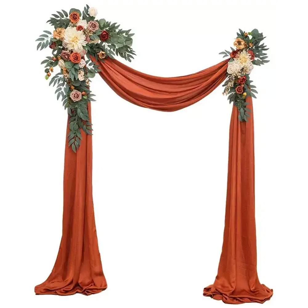 Düğün kemer Draping şifon kumaş kumaş zemin düğün kemer çiçekler düğün süslemeleri yapay çiçekler düzenlemek