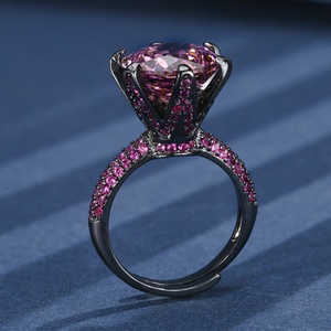 High End Jewelry Eco-friendly Copper Black Gold Plated Non Tarnish 12MM Pink Zircon 6 Claw Adjustable Ring for Women - Product Image 5
