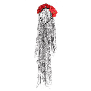 Diadema de malla con flores, calavera gótica peculiar y alas de murciélago para Halloween, accesorio para el cabello para fiestas y bailes - Product Image 6