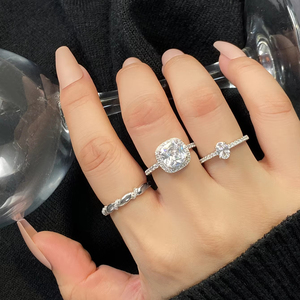 Gümüş takı S925 gümüş 5A 8A kalite kalp yuvarlak ezilmiş buz zirkon 925 gümüş nişan alyanslar kadınlar için - Product Image 5