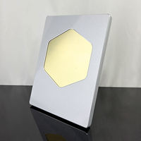 Plaque de récompense en aluminium argenté en gros avec miroir hexagonal doré, plaques de récompense en bois pour événements d'anniversaire MH-MJ0545