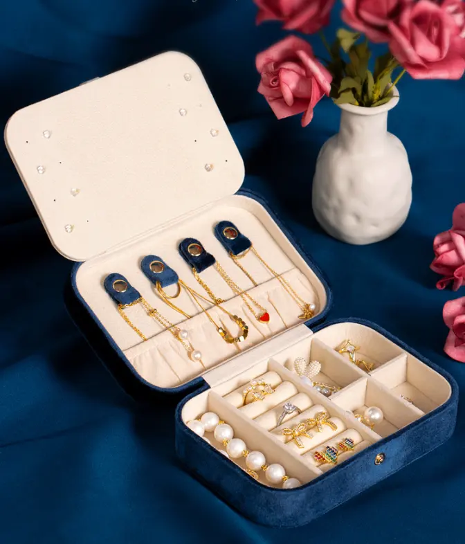 Ruizhuo Factory Velvet Snap-fastener Jewel Accessories Box With Luxury Travel Jewelry Storage Case Snap Folding Storage Box