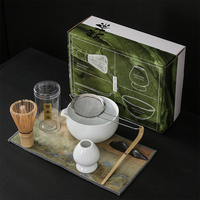 Kit de thé Matcha japonais en grès avec bol, fouet, cuillère, tamis, support pour fouet et support pour tamis, pour poudre de thé vert