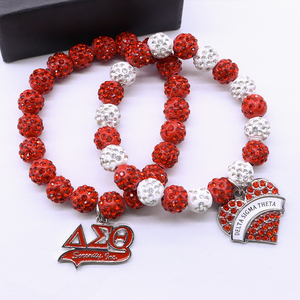 Precio bajo Venta al por mayor <span class=keywords><strong>Sorority</strong></span> Delta Sigma Theta <span class=keywords><strong>Charm</strong></span> Making Red White Bling Beaded Greek DST 1913 Soror Jewelry Pulsera elástica - Product Image 2