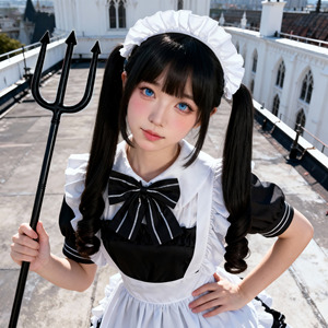 Ensemble de <span class=keywords><strong>Costume</strong></span> de Soubrette Gothique Lolita pour Femme, Robe Noire et Blanche Style Petit Diable avec Tablier à Volants et Col en Dentelle, Idéal pour Spectacles Scéniques (Vente en Gros) - Product Image 2
