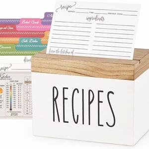 Wooden Recipe Card <b>Storage</b> <b>Box</b> Square With Lid <b>Kitchen</b> Home Use Solid Wood Card Holder - Product Image 1