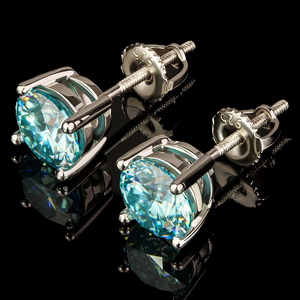 ต่างหูเพชรโมอิสซาไนต์ทรงบริลเลียนต์สีฟ้าทะเล GRA VVS คุณภาพสูง ชุบทอง 18K เงินแท้ 925 สำหรับผู้หญิง จำนวนมาก - Product Image 1