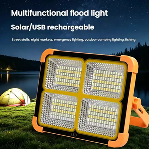 Outdoor Garden Rechargeable Solar LED Flood <b>Lights</b> 4-Lamp Head IP66 Rated <b>Remote</b> Control Waterproof ABS Portable Camping <b>light</b> - Product Image 2