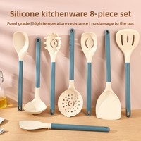 Ustensiles de cuisine : Ensemble de 8 pièces d'ustensiles de cuisson, spatule en silicone, cuillère de cuisine, spatule antiadhésive, racloir avec manche en plastique