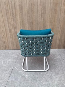 Chaise de jardin fraîche et confortable en <span class=keywords><strong>corde</strong></span> tressée turquoise et structure métallique blanche, <span class=keywords><strong>fauteuil</strong></span> individuel pour villa/terrasse/salon de B&B - Product Image 5