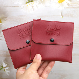High End Promotion Pu Leather Envelop Bag Custom Emboss Printing Ring Necklace Earring Storage Jewelry <b>Red</b> Pu Leather Package - Product Image 2