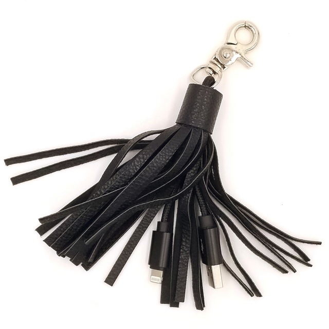 Portable USB Cellphone Charger Charging Cables for Leather Tassels Fringes Accessory Keychain Data Transfer Cord