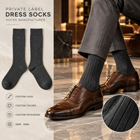 Chaussettes habillées mi-mollet pour hommes, en coton peigné respirant, anti-odeur, côtelées, gris anthracite uni, pour le bureau et les occasions formelles, vente en gros
