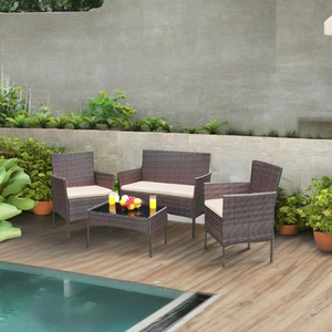 आधुनिक 4-टुकड़ा आउटडोर इंटीरियर के लिए फर्नीचर सेट रतन चेयर विचर सोफे गार्डन बातचीत बिस्ट्रो इनडोर आउटडोर उपयोग के लिए - Product Image 6