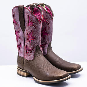 Modische Cowboystiefel aus Echtem Leder für Damen, Goodyear-Rahmengenäht mit Quadratischer Spitze, Wüstenschuhe, Flache Western-Stiefeletten, Arbeitsschuhe - Product Image 5