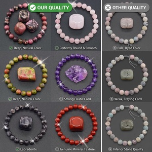 Bracelet extensible en perles rondes <span class=keywords><strong>de</strong></span> pierres précieuses naturelles, 9 variétés : Améthyste, Quartz <span class=keywords><strong>rose</strong></span>, Lapis-lazuli, Œil <span class=keywords><strong>de</strong></span> <span class=keywords><strong>tigre</strong></span>, Rhodonite, Cristal <span class=keywords><strong>de</strong></span> guérison - Product Image 5