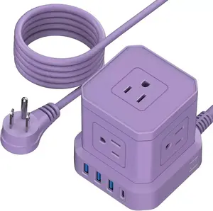 Power Strip Electrical Socket Cube With 4 USB Charging Ports,5 US AC Outlet,2 M Extension Cord Electrical Switch For Home,Travel