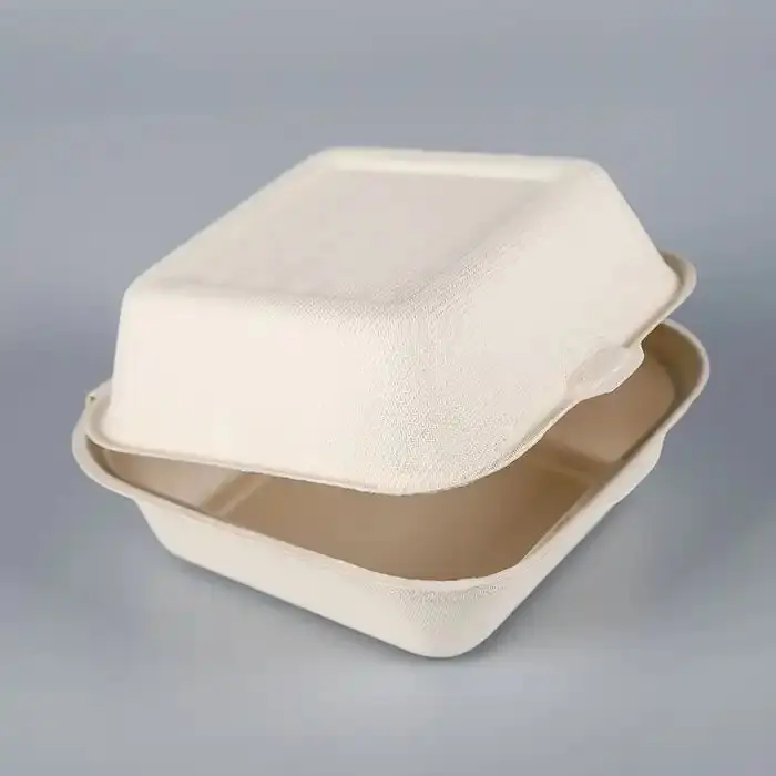 8*8 Inch Fast Food Box Disposable Sugarcane Heavy Duty Lunch Box Takeaway Hamburger Box Fast Food Containers