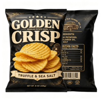 Sacs sous vide métallisés brillants à soufflet arrière pour l'emballage de chips, imprimés en héliogravure, de qualité alimentaire, résistants à l'humidité