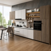 Lemari Dapur Modern dari Baja Anti Karat, Rak Penyimpanan Modular, Meja Marmer, Wastafel, Keran, Peralatan Terpasang, Lampu LED