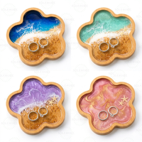 Plateau à bijoux en résine océanique moderne fait main, motif vague et fleur de bambou, pour mariage, décoration côtière, cadeau, vente en gros