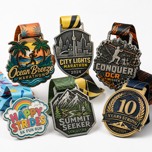 Medalla de Aleación de Zinc Ocean Breeze Summit con Esmalte Suave, Medallas Deportivas Personalizadas para Competición de Trail, Fabricante y Proveedor, con Cinta Plateada - Product Image 1