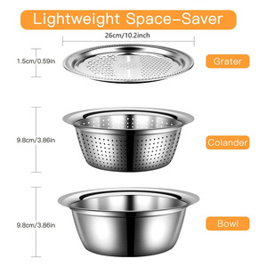 Venta al por mayor <span class=keywords><strong>3</strong></span> en 1 colador mezclador tazón de drenaje conjunto cortador de verduras 4,2 <span class=keywords><strong>Qt</strong></span> Acero inoxidable rallador lavabo escurridor - Product Image 2