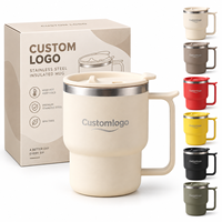 Mug de voyage isotherme en acier inoxydable 304 de qualité supérieure, 12 oz, à double paroi, réutilisable, avec poignée et couvercle coulissant, pour le bureau