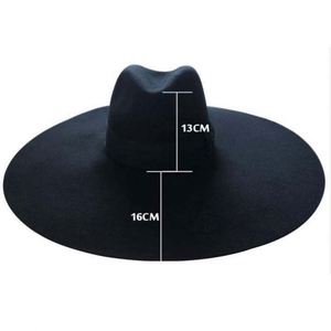 Chapeaux Fedora pour femmes noirs, bord large de 16 cm, style vintage, 100% laine de haute qualité, prix bas, 300 pièces, pour fêtes à thème et pêche - Product Image 1