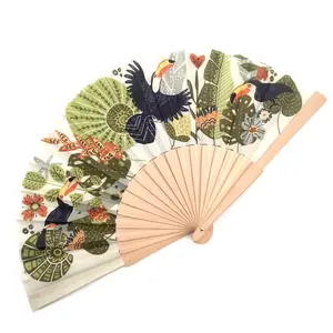 Gorgeous High Quality Wooden Folding Bamboo Hand Fan with Pouch Custom Folding Hand Fans