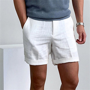 <b>Men's</b> <b>White</b> <b>Linen</b> Blend <b>Shorts</b> Casual Summer Vacation Beachwear Rolled Hem Lightweight Breathable Regular Fit Daily <b>Shorts</b> Style - Product Image 1
