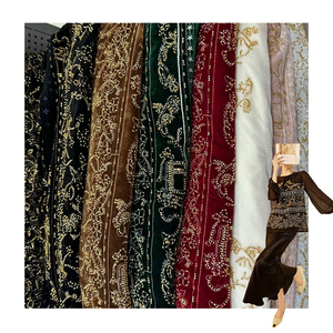 <span class=keywords><strong>Tissu</strong></span> élégant de broderie de perles de <span class=keywords><strong>pavillon</strong></span> d'or de velours pour des robes d'automne hiver vêtements de soirée formels de femmes - Product Image 1