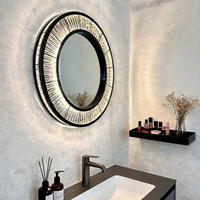 Miroir mural rond décoratif de 120 cm avec éclairage LED doux et rétroéclairage en cristal, idéal pour console ou entrée