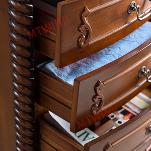 Armoire de rangement étroite à 5 tiroirs, organisateur <span class=keywords><strong>haut</strong></span> avec finition cerisier et détails sculptés, compacte pour salon, entrée, bureau à domicile - Product Image 5
