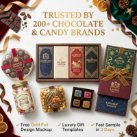Étiquette de chocolat personnalisée en feuille d'or de luxe, autocollant en papier foncé gaufré pour l'emballage de boîtes cadeaux de truffes et de bonbons artisanaux