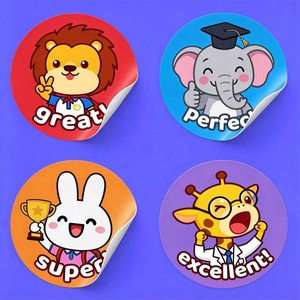 Autocollants de récompense en <span class=keywords><strong>vinyle</strong></span> personnalisés, écologiques et amusants pour enfants, étiquettes colorées d'animaux de dessin animé, autocollants motivants pour enfants - Product Image 2