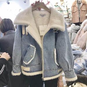 Cappotto in Denim invernale con Logo personalizzato da <span class=keywords><strong>donna</strong></span> in finto <span class=keywords><strong>Shearling</strong></span> foderato di parka in pelliccia di agnello con collo in pelliccia sintetica Jeans giacche da <span class=keywords><strong>donna</strong></span> cappotto - Product Image 5