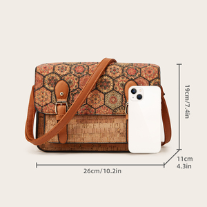 Bolso Bandolera de <span class=keywords><strong>Corcho</strong></span> de Gran Capacidad Personalizado OEM, Bolso de Hombro de <span class=keywords><strong>Corcho</strong></span> y Cuero PU Degradable, Estampado Retro Literario, Estilo Vintage Artístico - Product Image 4