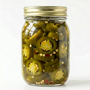 Pimientos en conserva premium en rodajas en tarro de cristal con vinagre, verduras picadas de pimiento verde picante en estilo encurtido, temperatura ambiente - Product Image 1