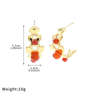 ต่างหูหินธรรมชาติสีดำสีแดงสีเขียวต่างหูชุบทอง18K ต่างหูตอกสแตนเลสเครื่องประดับแฟชั่นต่างหูรูปทรง CC - Product Image 2