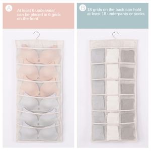 Sac de rangement double face pliable en tissu non tissé pour sous-vêtements, chaussettes et soutiens-gorge, à suspendre derrière la porte ou dans la penderie - Product Image 3