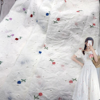 Tissu en coton brodé à fleurs 135x90 x 100% cm, étoffe de dentelle pour robe, châle, bricolage, fournitures de couture