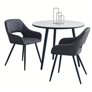 Chaise de salle à manger en cuir PU matelassé de luxe avec dossier et pieds en métal <span class=keywords><strong>noir</strong></span>, <span class=keywords><strong>fauteuil</strong></span> pour usage domestique et commercial - Product Image 3