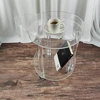 Chariot à roulettes rond en acrylique transparent moderne, plateau de rangement à 2 niveaux, table d'appoint avec roulettes pour la décoration intérieure et la salle à manger à usage hôtelier