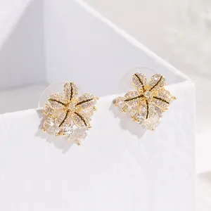 Korean style small elegant style earrings female miniature zircon inlaid lily flower fashion earrings wholesale jewelry