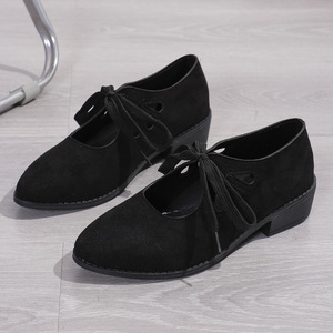 Pointed Toe Thick Heel Lace-up European and American Fashion <b>Flats</b> for Women Autumn Retro Plus Size Low Heel - Product Image 6